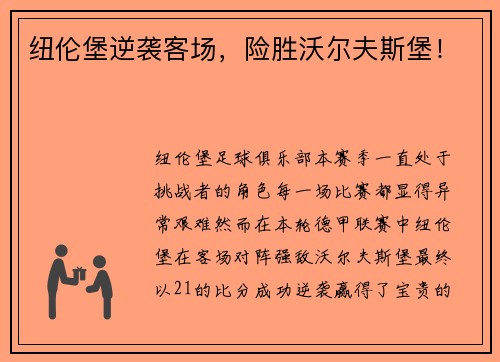 纽伦堡逆袭客场，险胜沃尔夫斯堡！